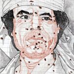 Un retrato de Muamar Gadafi repleto de impactos de bala en Trípoli