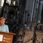 Merkel durante su discurso en Magdeburgo tras recibir el premio Emperador Otto