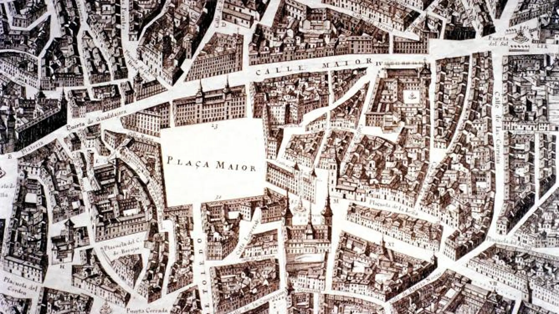 Un fragmento del plano de Madrid de Pedro de Texeira ilustra la felicitación navideña del alcalde de Madrid