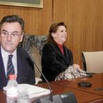 El consejero mayor de la Cámara de Cuentas, Rafael Navas (izquierda), durante su intervención ayer en el Parlamento de Andalucía