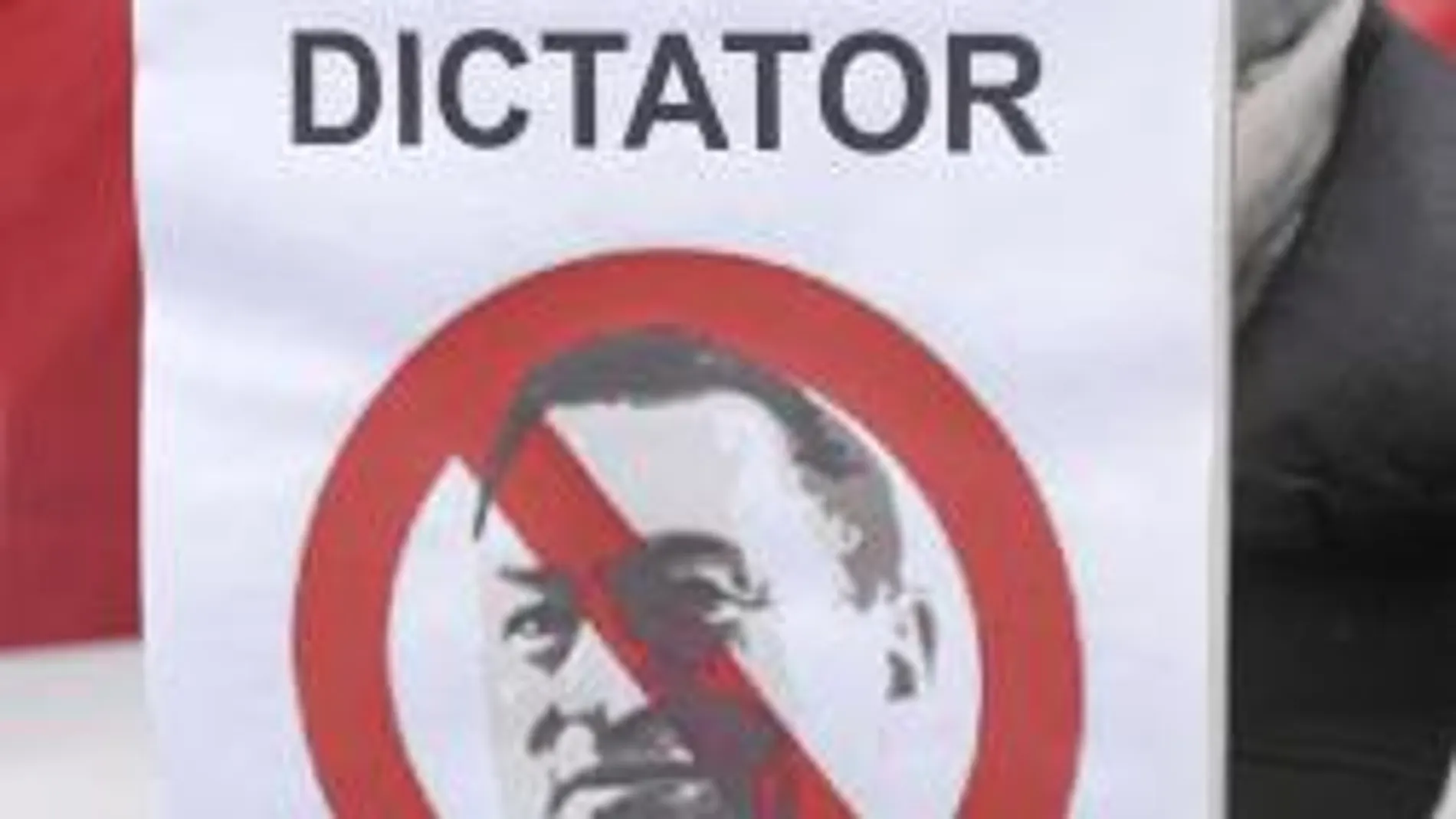 Una mujer sostiene una pancarta que reza «Mubarak, dictador»