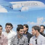 De izquierda a derecha: Sergio Ramos, Arbeloa, Albiol, Xabi Alonso y Granero, en la firma del acuerdo del Madrid con Emirates