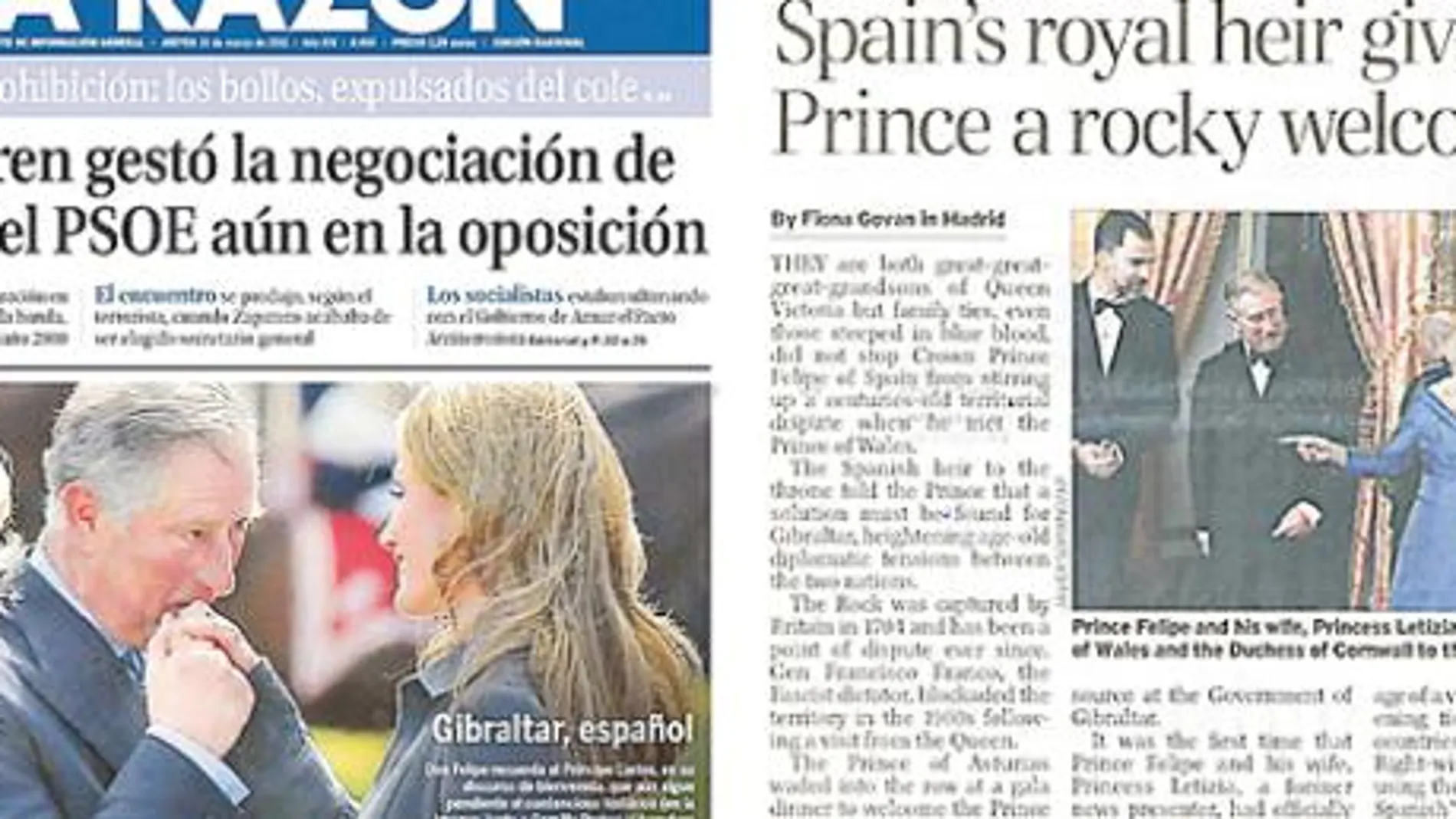 El rotativo «Daily Telegraph» (derch.) criticaba el viernes las palabras del Príncipe Felipe y se hacía eco de la portada de La Razón