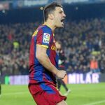 david villa celebra con rabia el gol que marcó ayer al Athletic Club en el Camp Nou. Fue el primero del encuentro