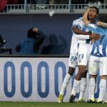 Rondón celebra el gol del empate del Málaga