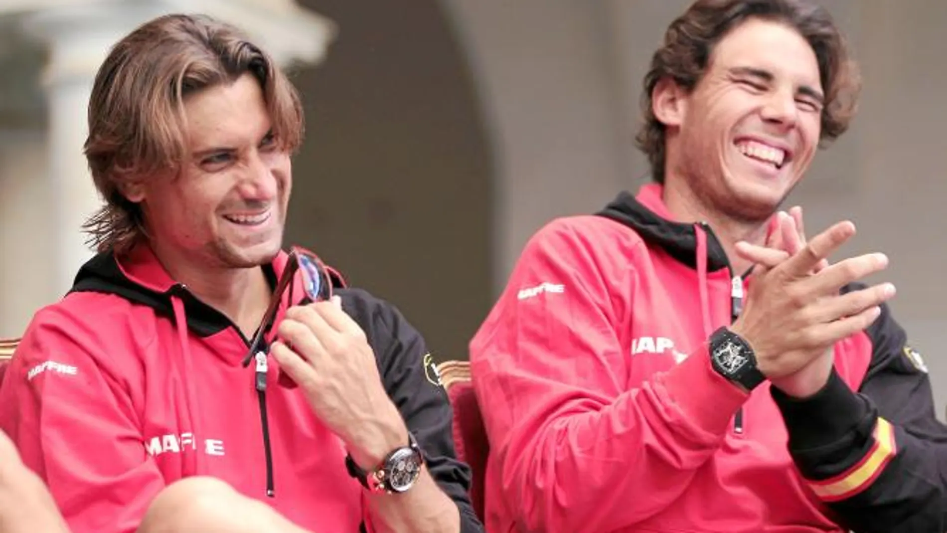 David Ferrer y Rafa Nadal sonríen durante el sorteo celebrado ayer en Córdoba