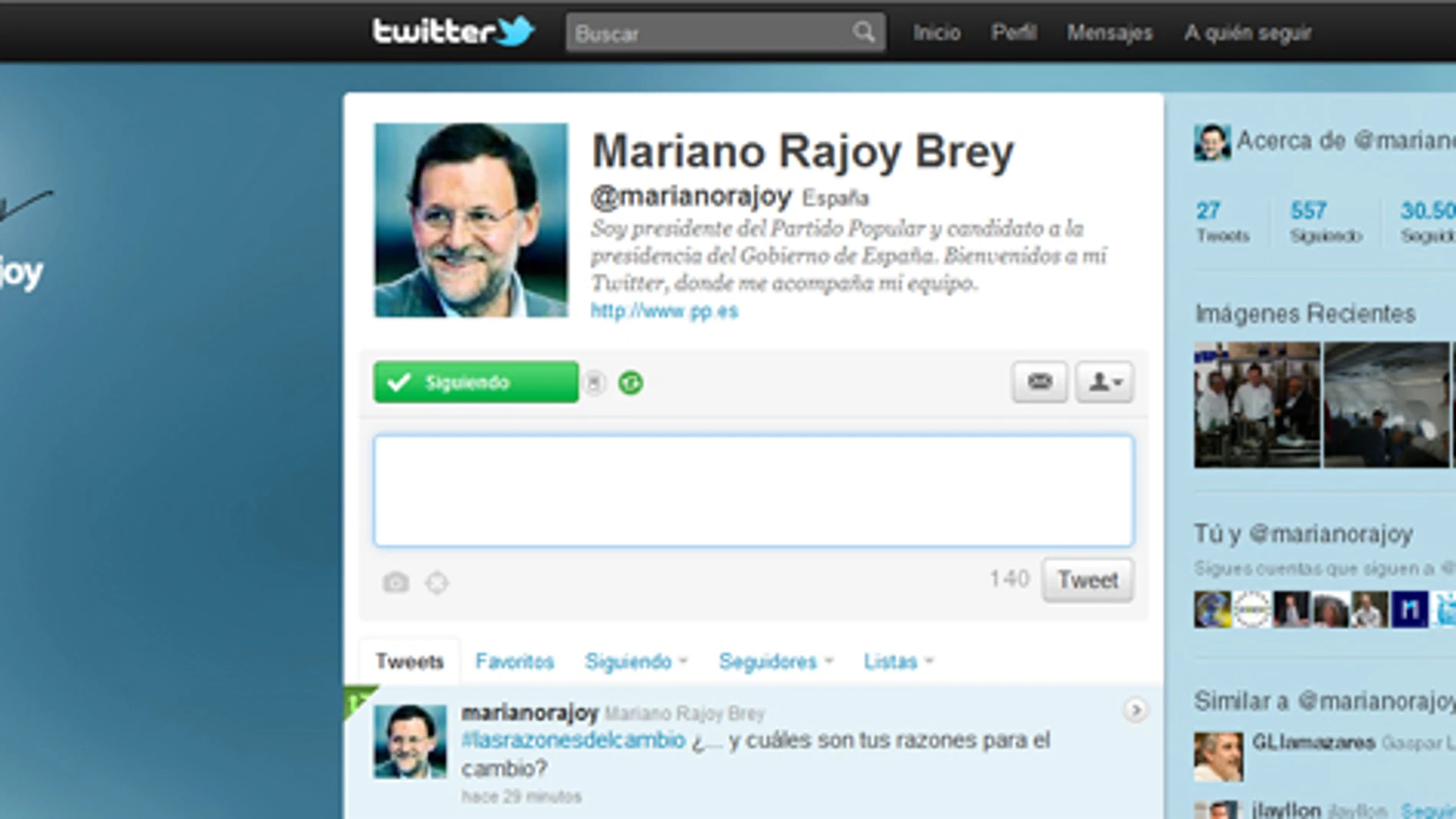 Rajoy pregunta a sus seguidores cuales son #lasrazonesdelcambio