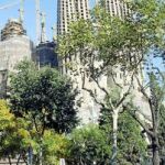 Ayer se colocaron multitud de sillas en los alrededores de la Sagrada Familia para los 36.000 asistentes que verán la misa desde el exterior