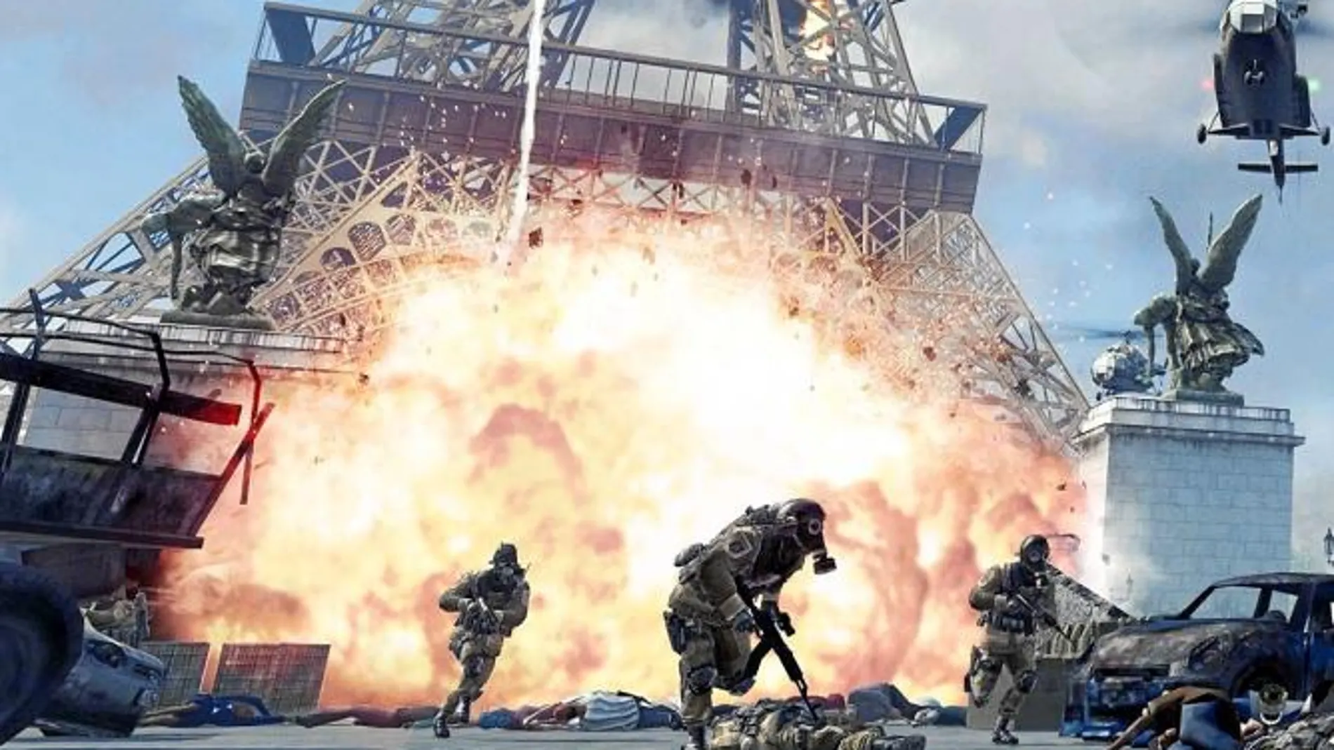 En esta imagen, la Torre Eiffel destruida. Hay misiones en Londres, Somalia y Rusia