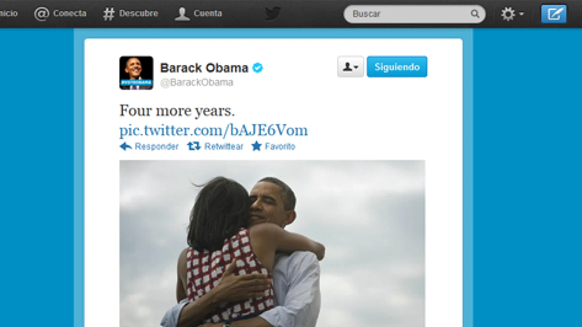 El «tuit» de la victoria de Obama es el más «retuiteado» de la historia