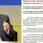El Gobierno murciano insiste de nuevo en que no corre riesgo de ser intervenido