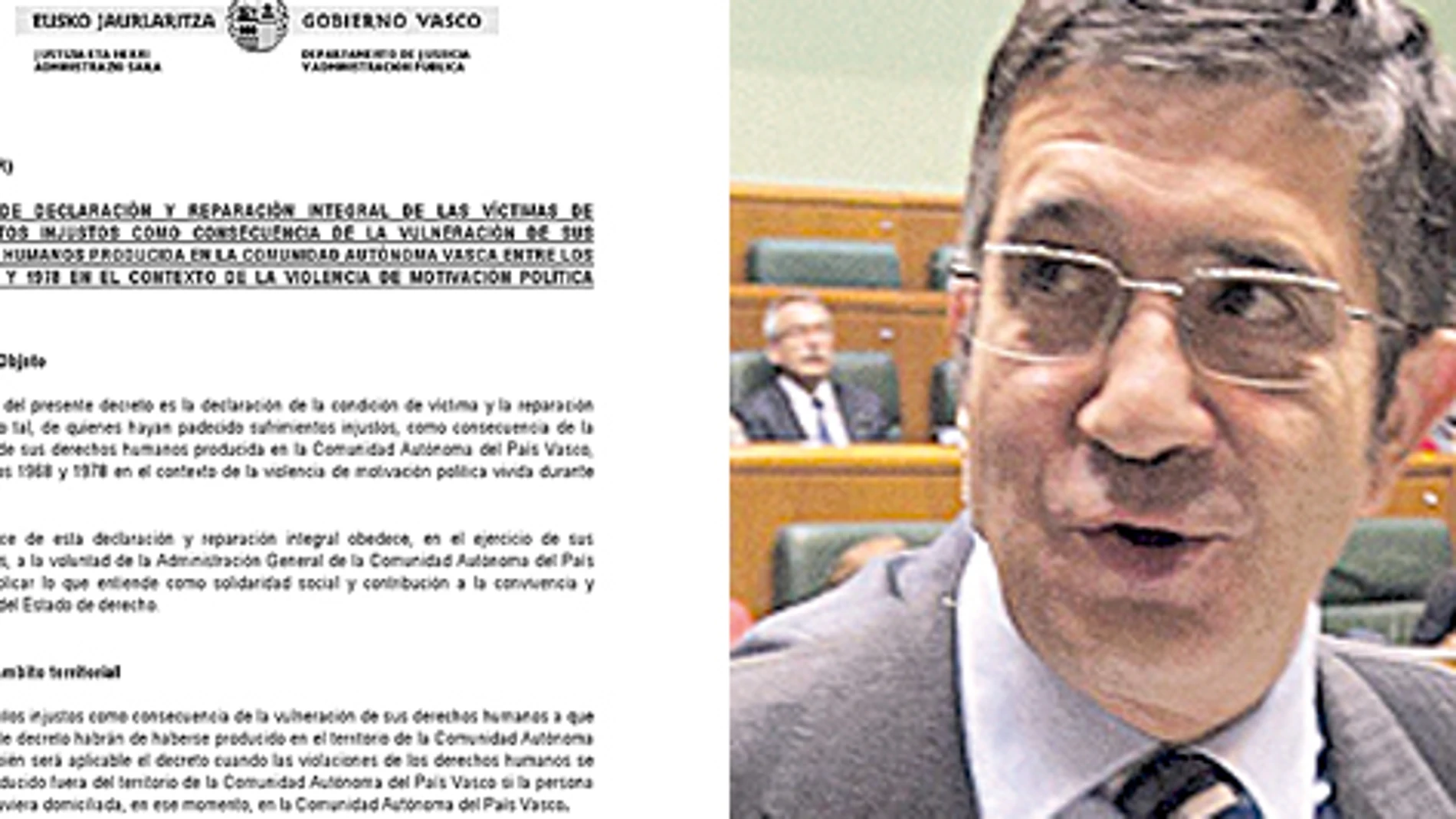 López oficializa el decreto que indemniza a familiares de etarras