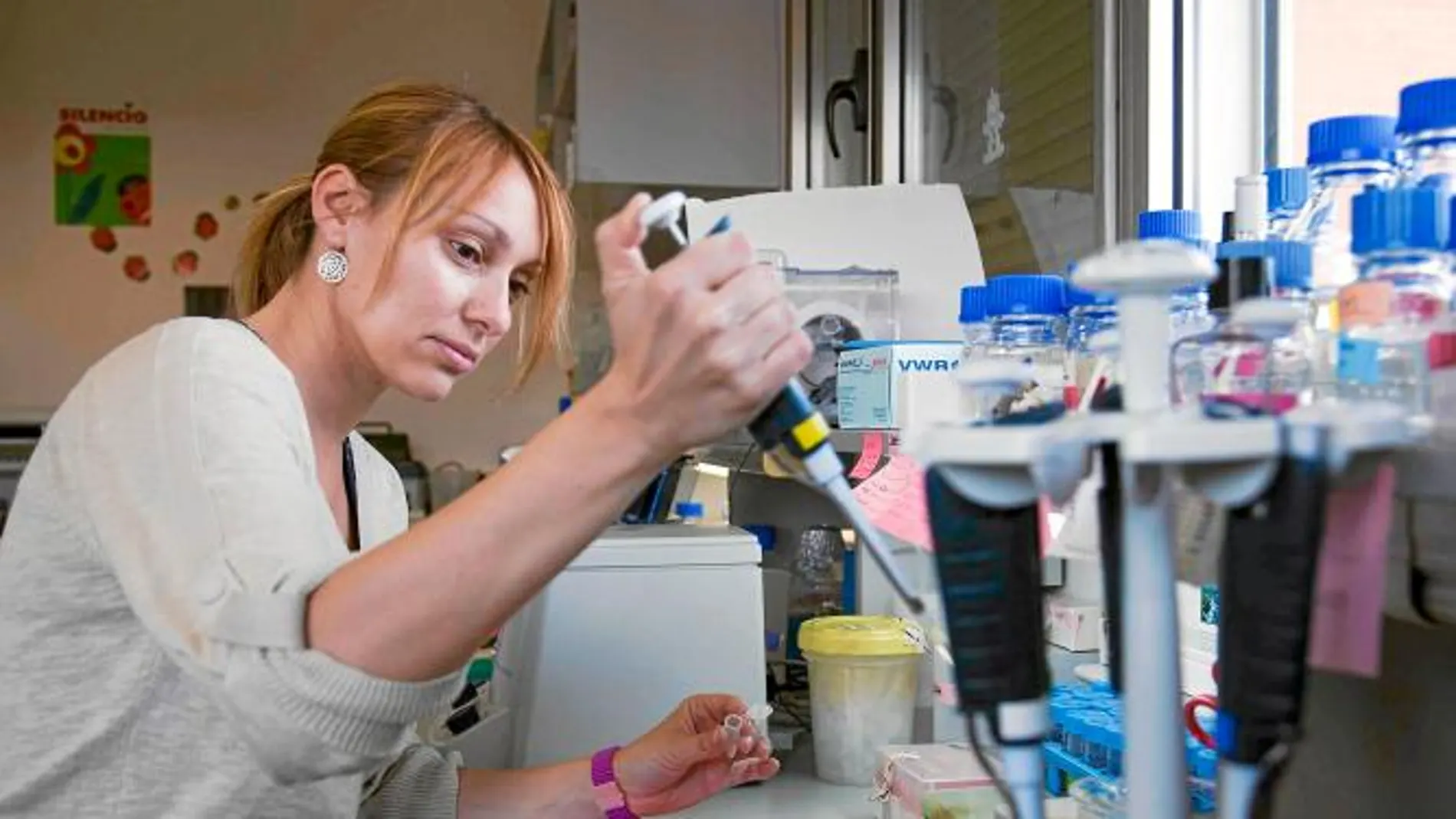 Una mujer trabaja en el aboratorio del Centro de Investigación del Cáncer en Salamanca