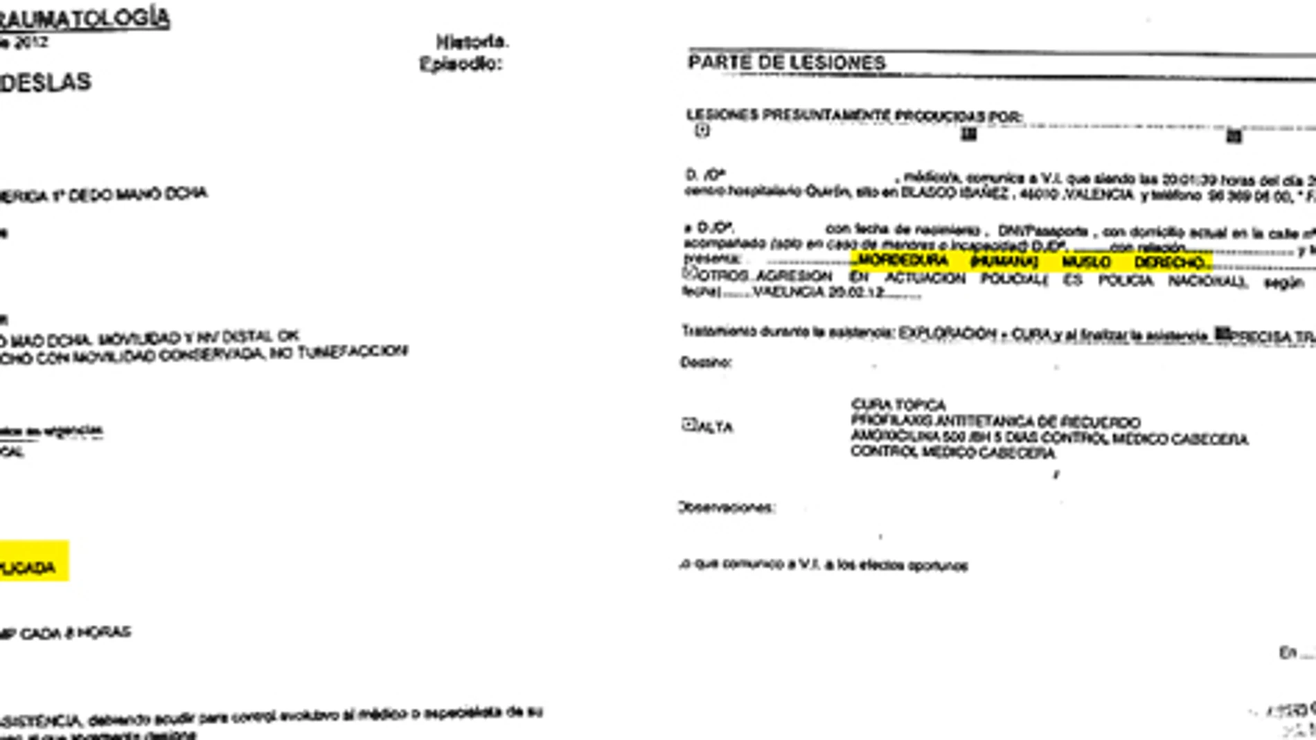 El parte médico de los agentes: «Policontusiones y mordeduras»