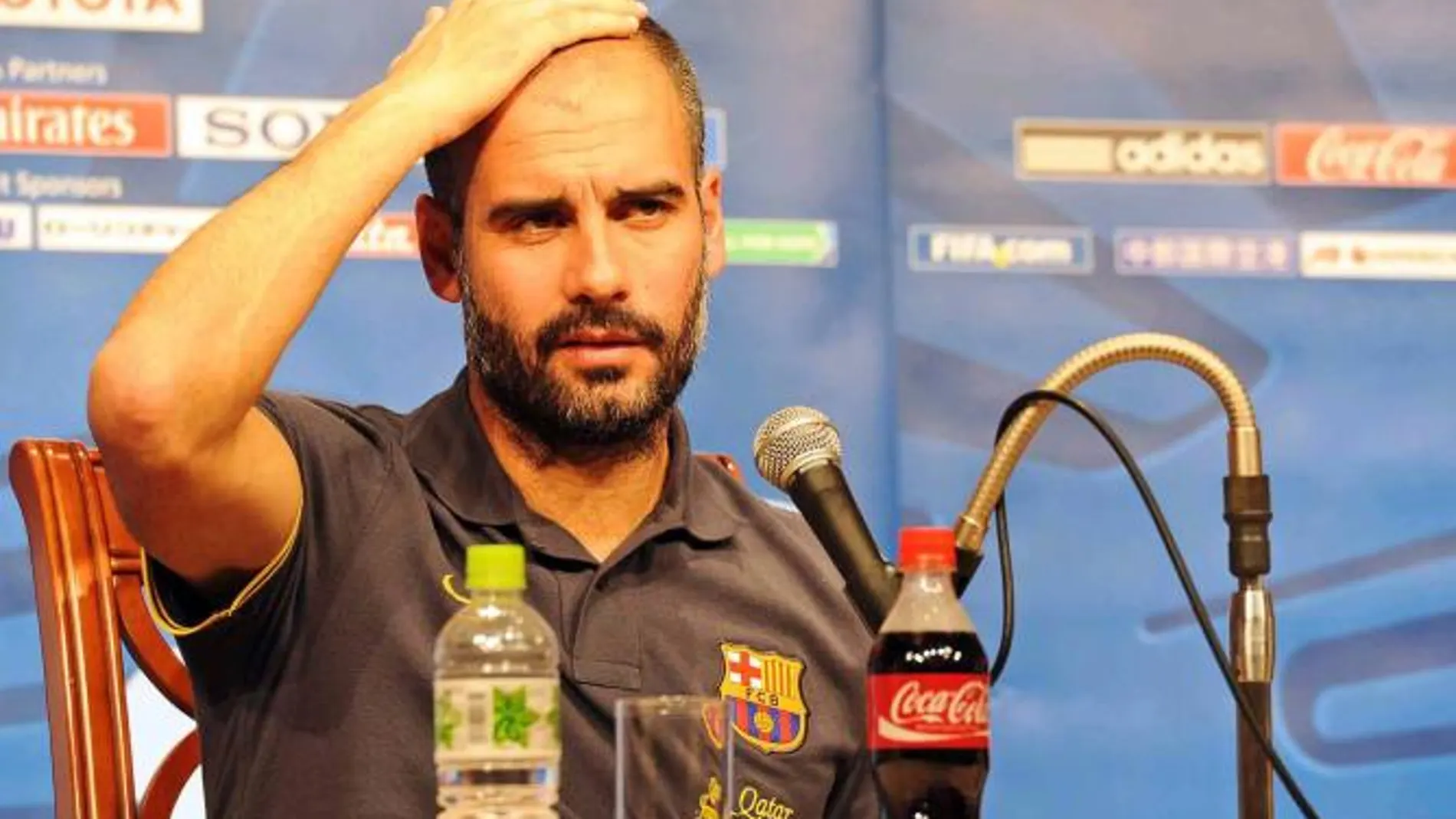 Pep Guardiola, durante la conferencia de prensa, ayer en Yokohama, Japón