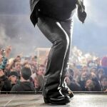 El líder de la banda, Bono, en Glastonbury el pasado junio