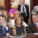 Alberto Ruiz-Gallardón, junto a Ana Botella y Manuel Cobo, presidió la última constitución del Ayuntamiento de Madrid el pasado mes de junio