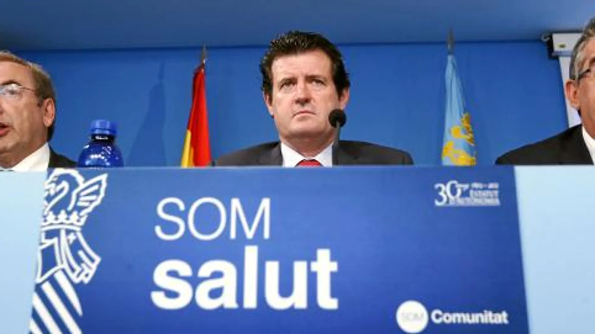 Los consellers de Sanidad, Presidencia y Hacienda, durante la rueda de prensa que ofrecieron ayer tras el pleno del Consell