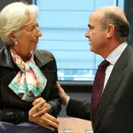 Christine Lagarde, junto al ministro Luis de Guindos