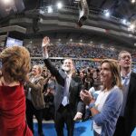 Mariano Rajoy, en el Palacio de los Deportes de Madrid, durante el acto de fin de campaña