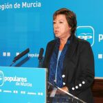 La diputada nacional del PP en el Congreso, Pilar Barreiro, durante la intervención de ayer en la sede popular