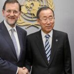 Mariano Rajoy, junto al secretario general de la ONU, Ban Ki Moon, ayer en Nueva York