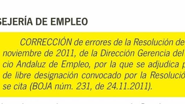 24-11-2011 Empleo nombra a Fito, por error, como jefe de Planificación y Escolarización. Luego rectifica y el puesto es el correcto.