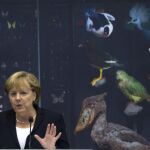 Angela Merkel, durante un acto hoy en Berlín