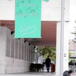 Una camiseta verde gigante cuelga desde ayer de la fachada del Centro Cultural municipal Federico Gacía Lorca de Rivas