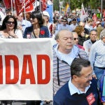 Los principales dirigentes del PSOE arropan la manifestación de los sindicatos