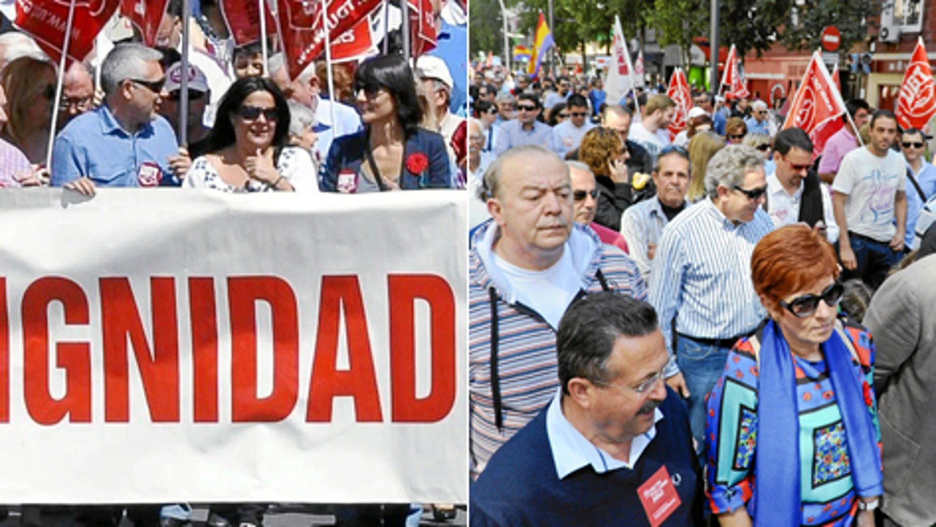 Los principales dirigentes del PSOE arropan la manifestación de los sindicatos