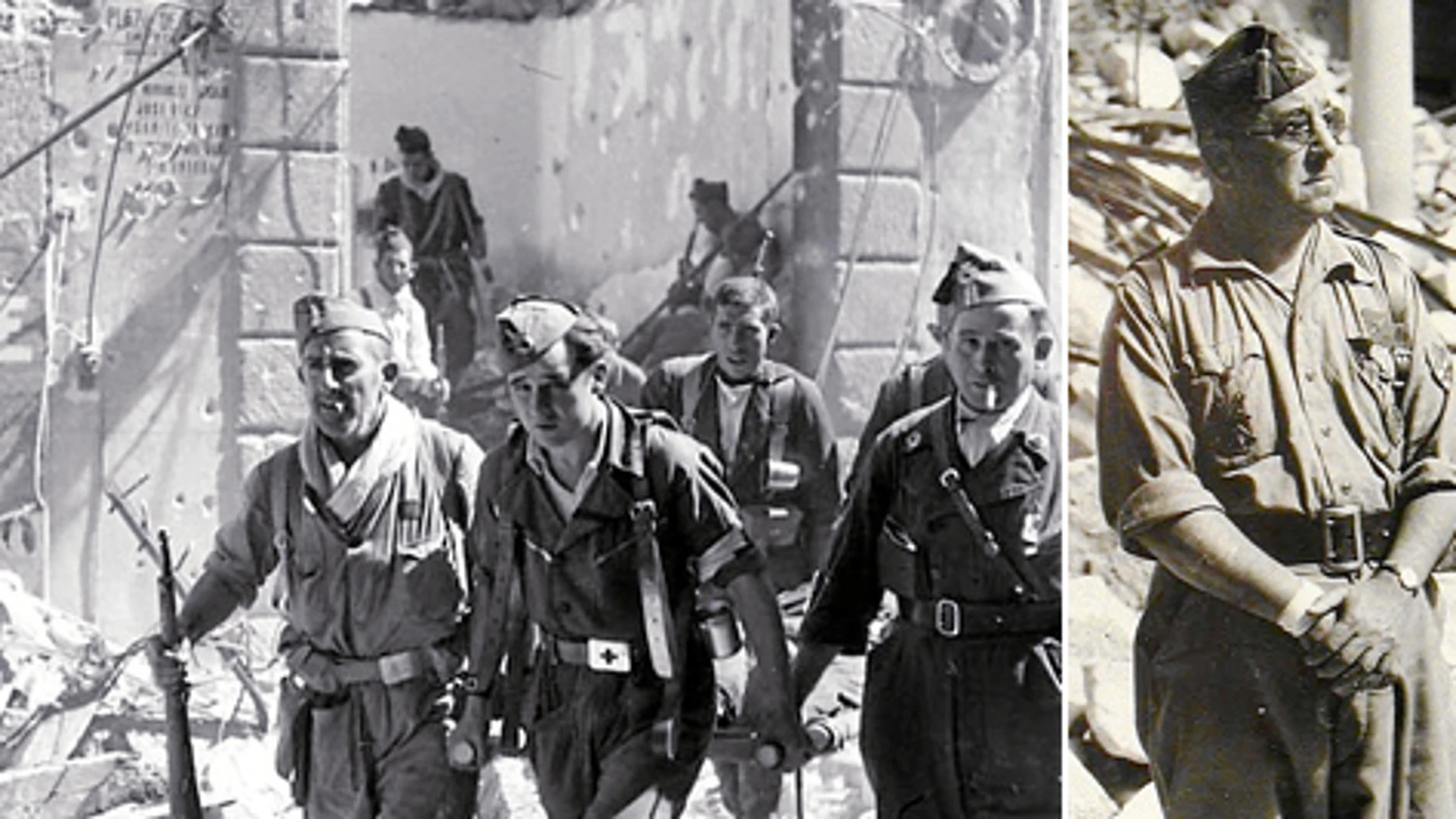 A la izquierda, milicianos entrando al Alcázar y junto a estas líneas, el General Moscardó, en unas fotografías inéditas adquiridas por el Ministerio de Cultura en 2002