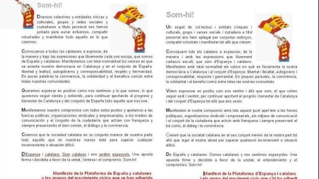 El manifiesto ha sido redactado en catalán y castellano