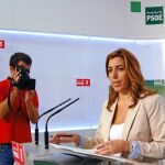 La secretaria de Organización de los socialistas andaluces, Susana Díaz, ayer, en la sede regional del partido