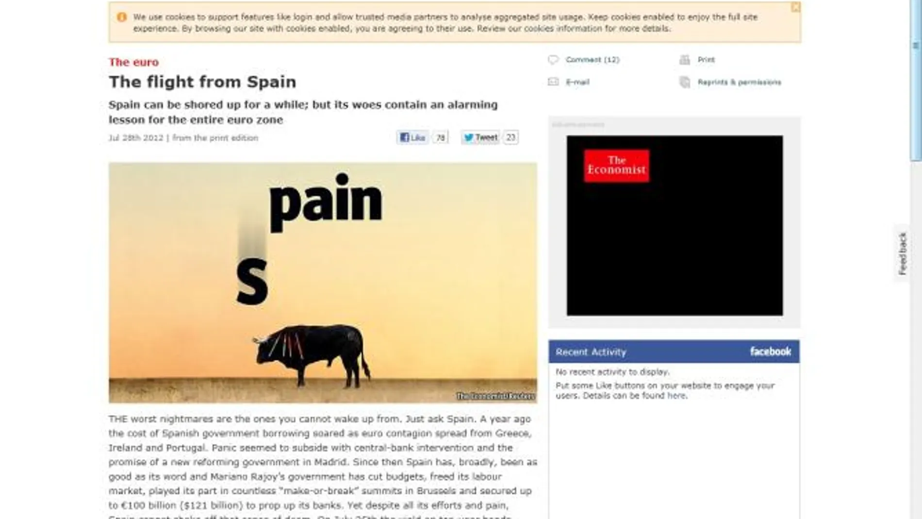 El toro español contrataataca a la portada de «The -Economist»