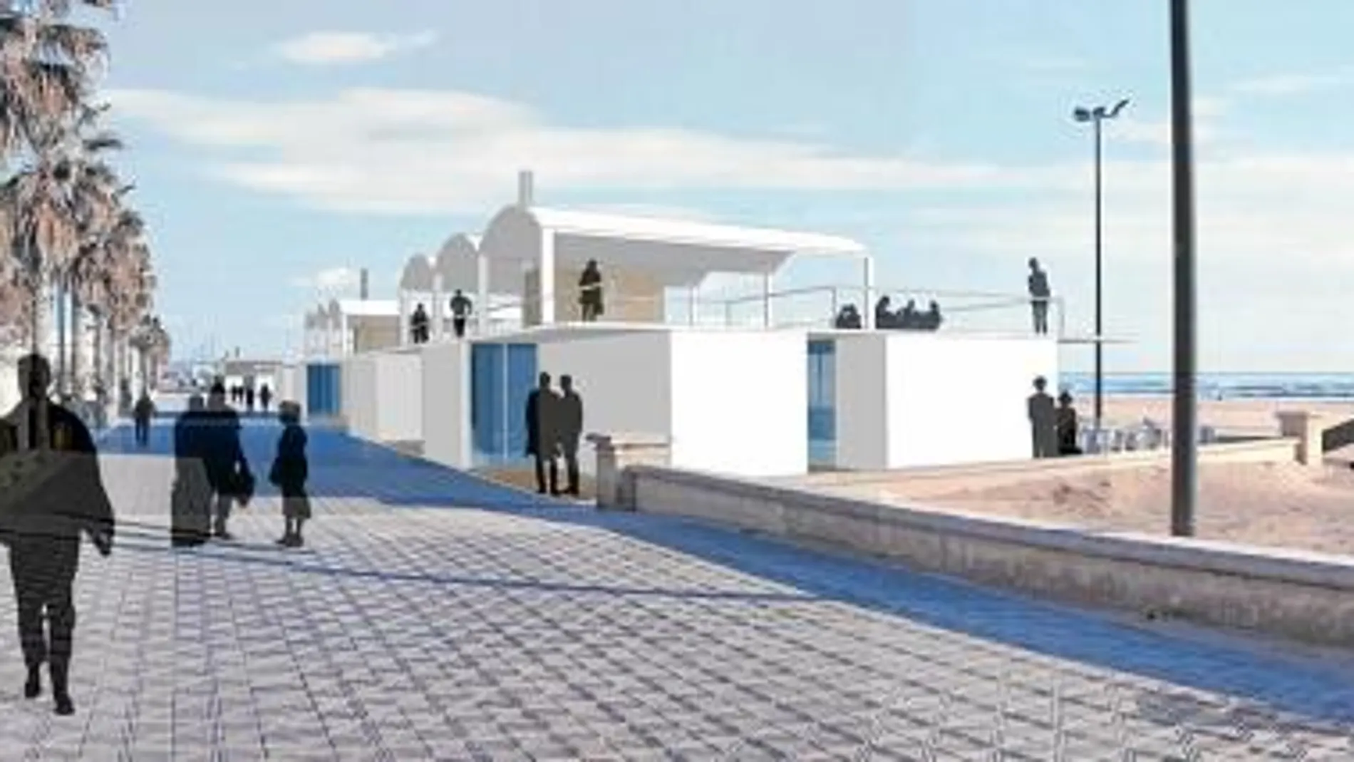 Figuración del diseño provisional que han ideado los hosteleros de la playa de la Malvarrosa
