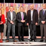 Los cuatro cabeza de lista al Congreso de los Diputados: Rodríguez-Piñero, Baldoví, Sixto y González Pons ayer