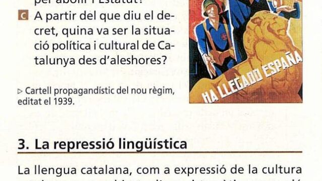 Un manual que habla de la «represión lingüística» del catalán