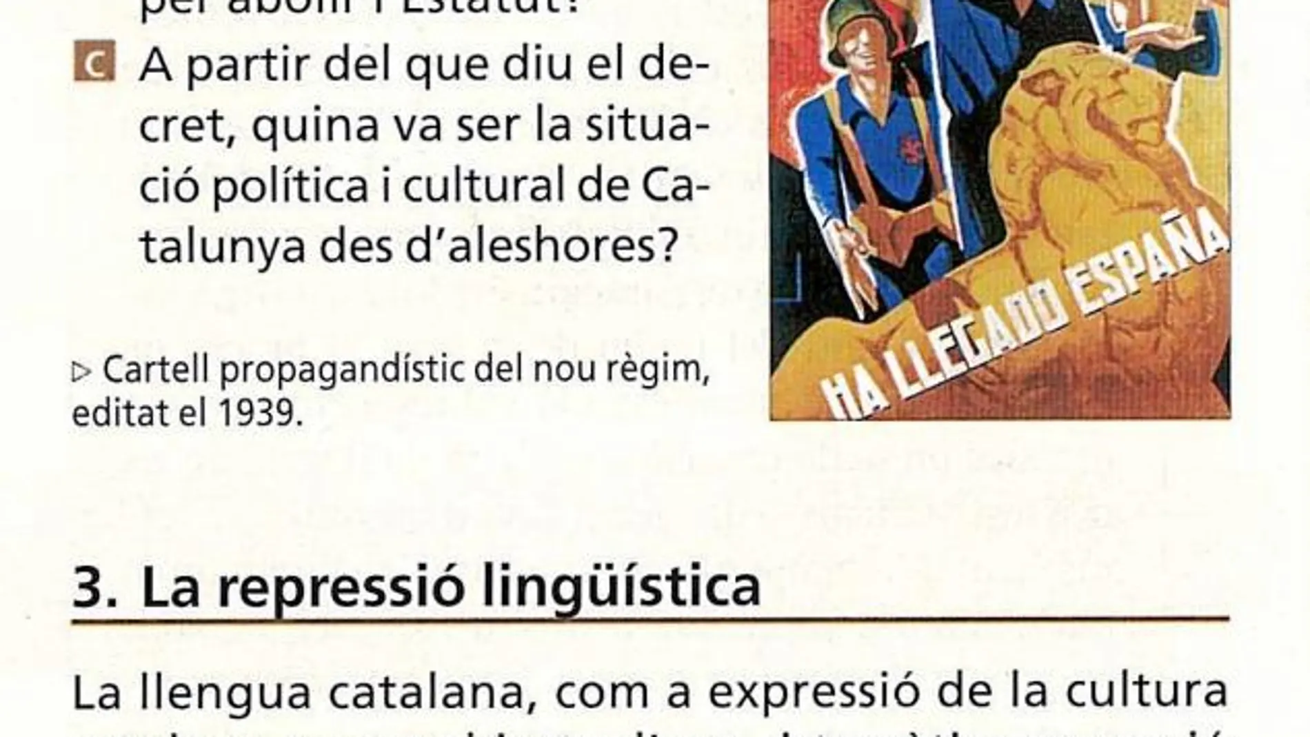 Un manual que habla de la «represión lingüística» del catalán