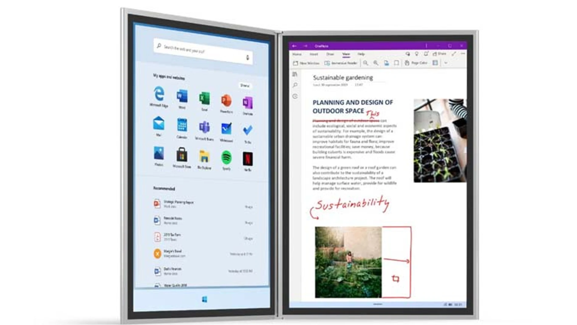 La novedad más destacada de Microsoft ha sido Surface Neo con sus dos pantallas táctiles de 9” unidas por una delgada bisagra.