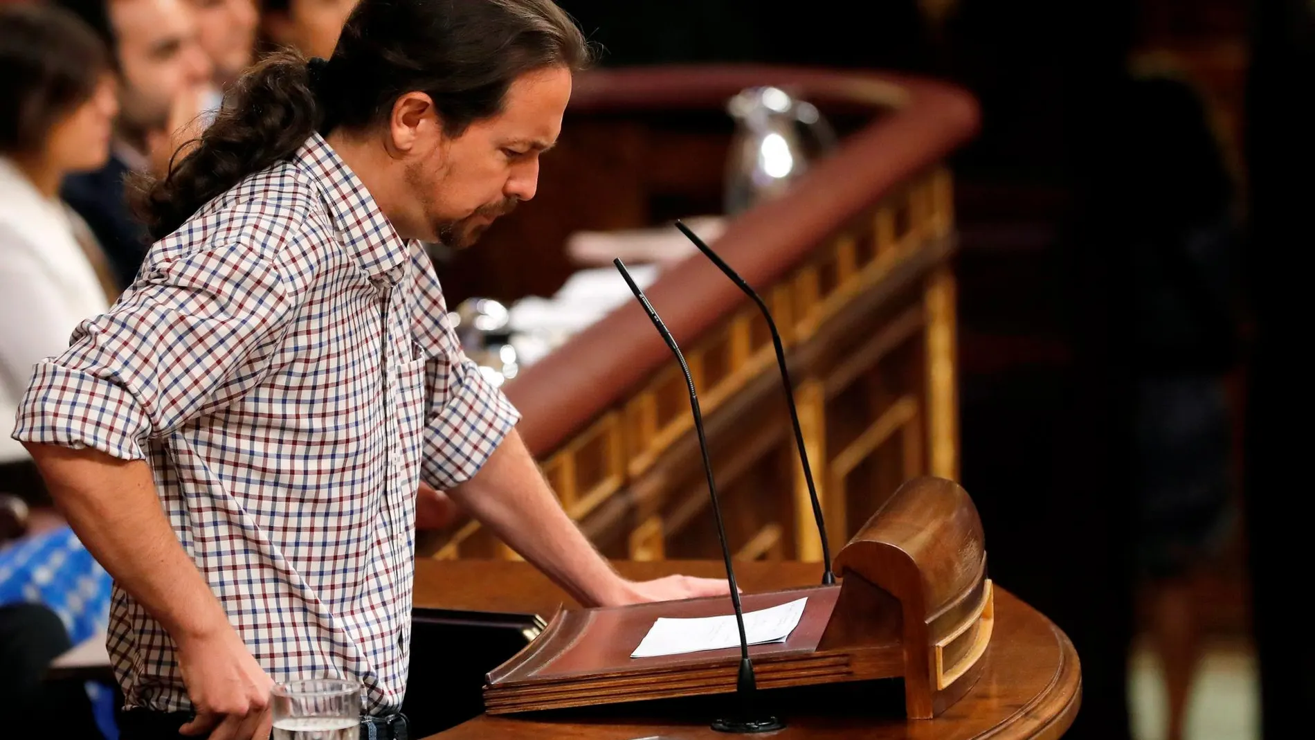 El líder de Podemos, Pablo Iglesias, durante su intervención en el Congreso. EFE/Ballesteros