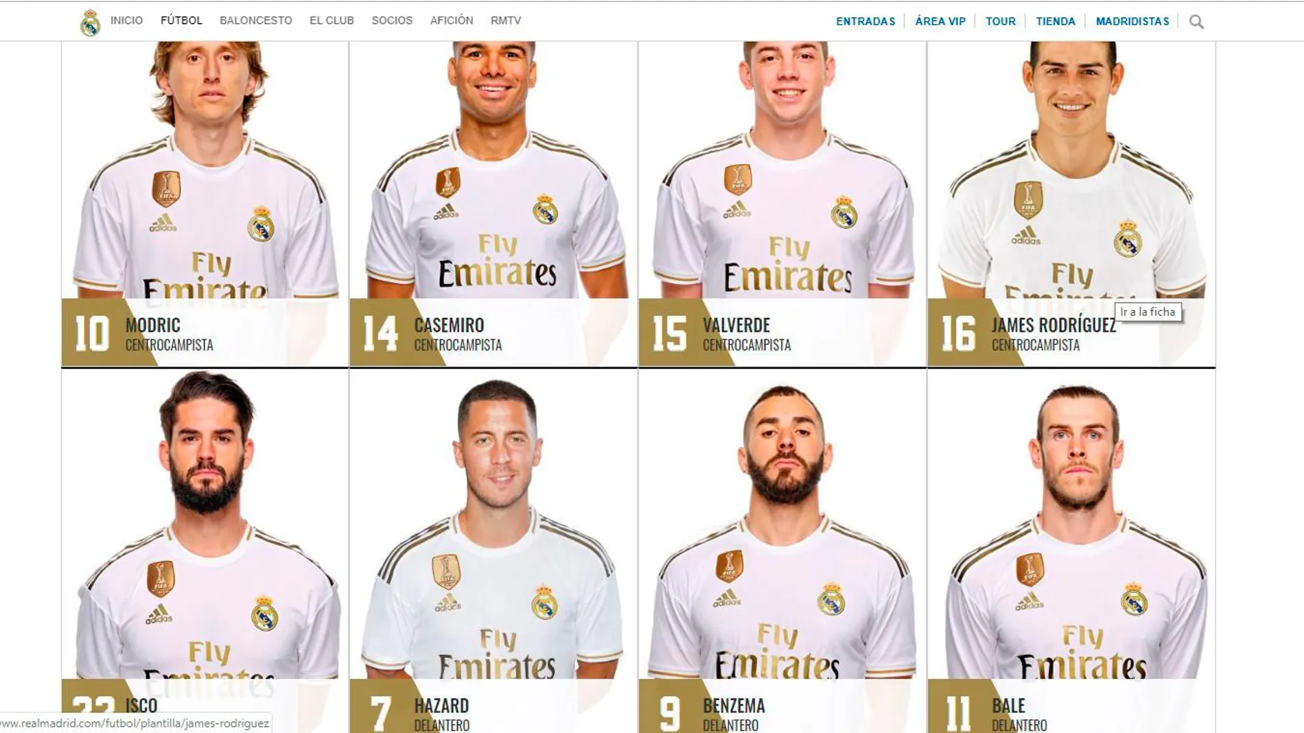 Captura de la web del Real Madrid