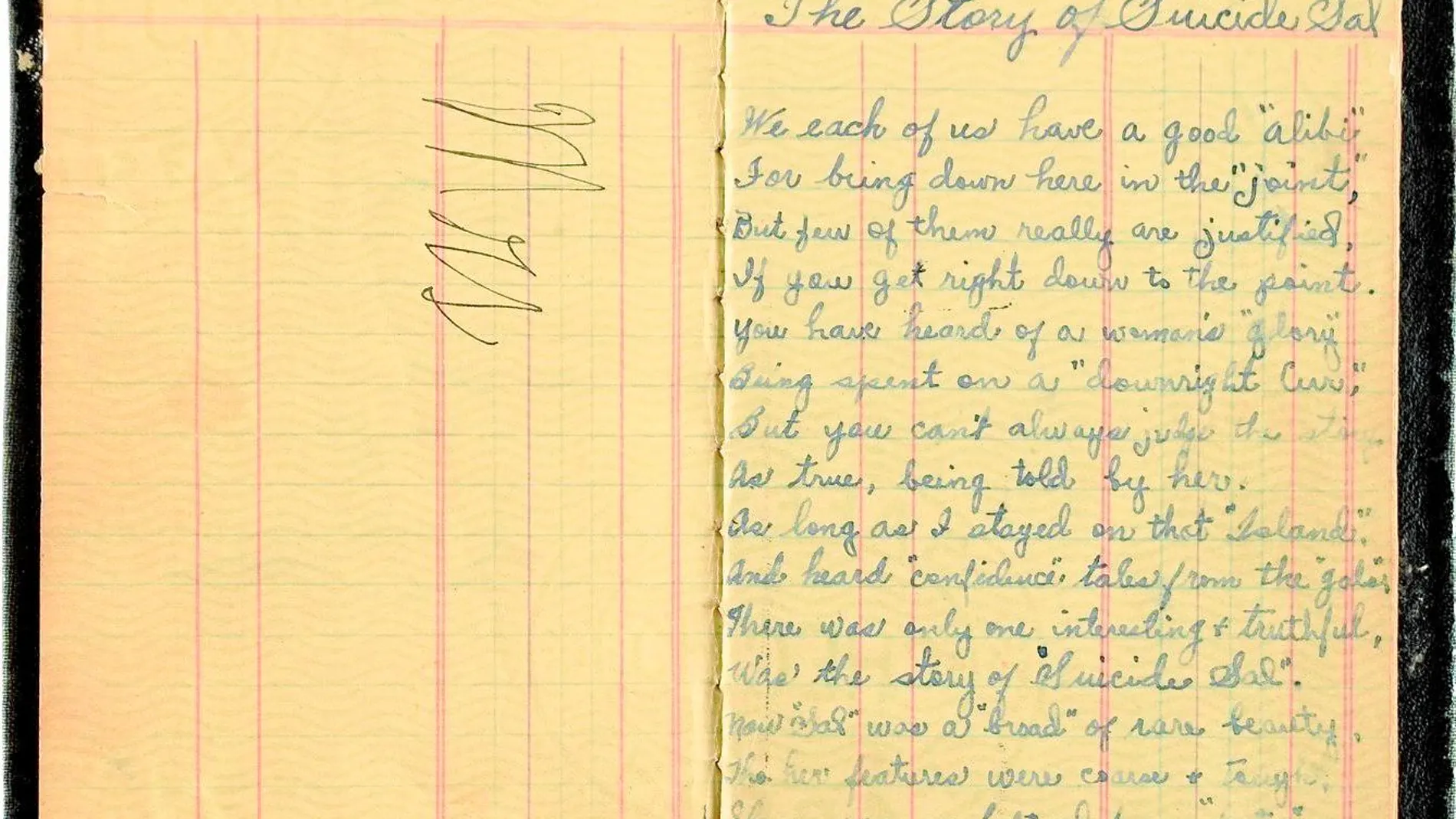 Una de las páginas del cuaderno de poesías de Bonnie &amp; Clyde con una pieza de la primera: «La historia del suicida Sal» / Ap