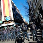 Agentes antidisturbios en las protestas de taxistas acaecidas en Madrid