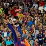 [- August 25, 2019 Barcelona's Antoine Griezmann celebrates scoring their second goal REUTERS/Albert]