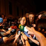 Ione Belarra atiende a la prensa tras la reunión entre los equipos negociadores del PSOE y de Unidas Podemos. EFE/Kiko Huesca