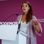 La portavoz de Podemos, Noelia Vera, ofrece una rueda de prensa tras el consejo de coordinación de Podemos, esta mañana en la sede del partido en Madrid