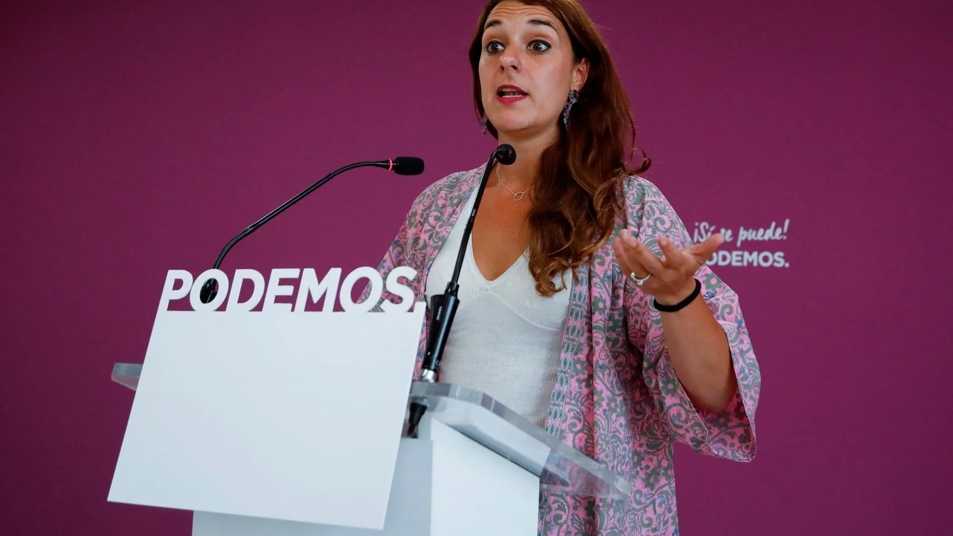 La portavoz de Podemos, Noelia Vera, ofrece una rueda de prensa tras el consejo de coordinación de Podemos, esta mañana en la sede del partido en Madrid