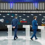 Los cuatro líderes Pablo Casado, Pedro Sánchez, Albert Rivera y Pablo Iglesias durante el primero –en RTVE– de los dos debates que tuvieron lugar en abril. Foto: Rubén Mondelo