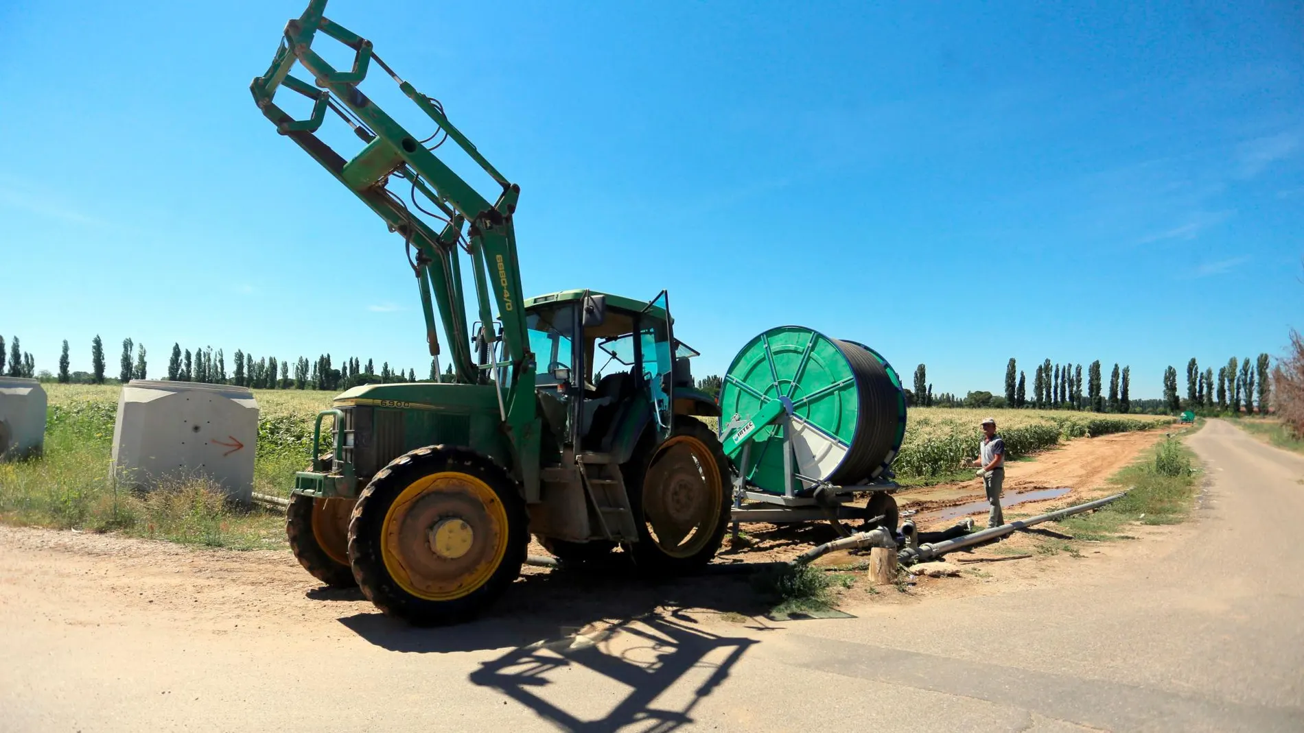 Un agricultor castellano y leonés junto a un cultivo de maíz